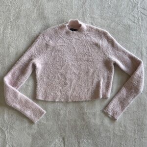 Kendall & Kylie Cropped Pink Fuzzy Mock Neck Sweater